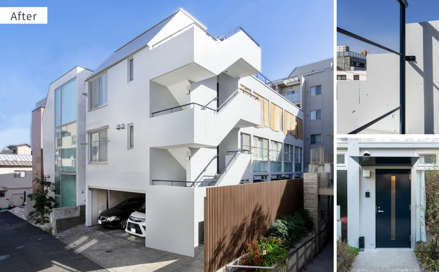 改装後のマンション外観とエントランス