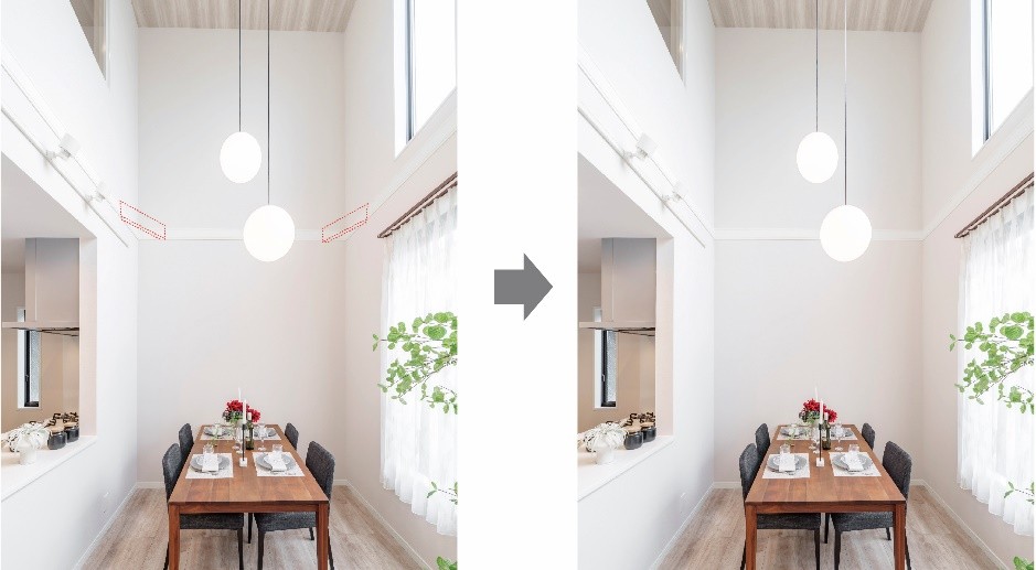 左：木造軸組工法／右：金物工法採用イメージ