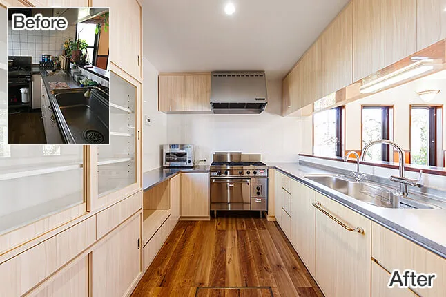 広々と開放的なキッチンのリノベーションビフォーアフター