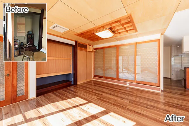 リビングと隣接する和室のリノベーションビフォーアフター