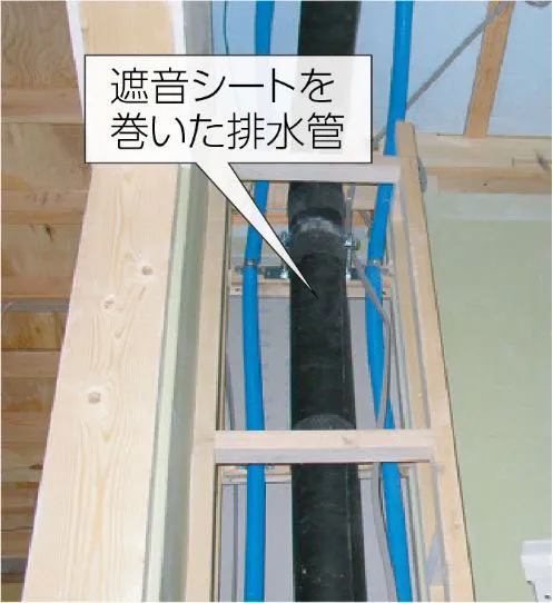 遮音シートを巻いた排水管