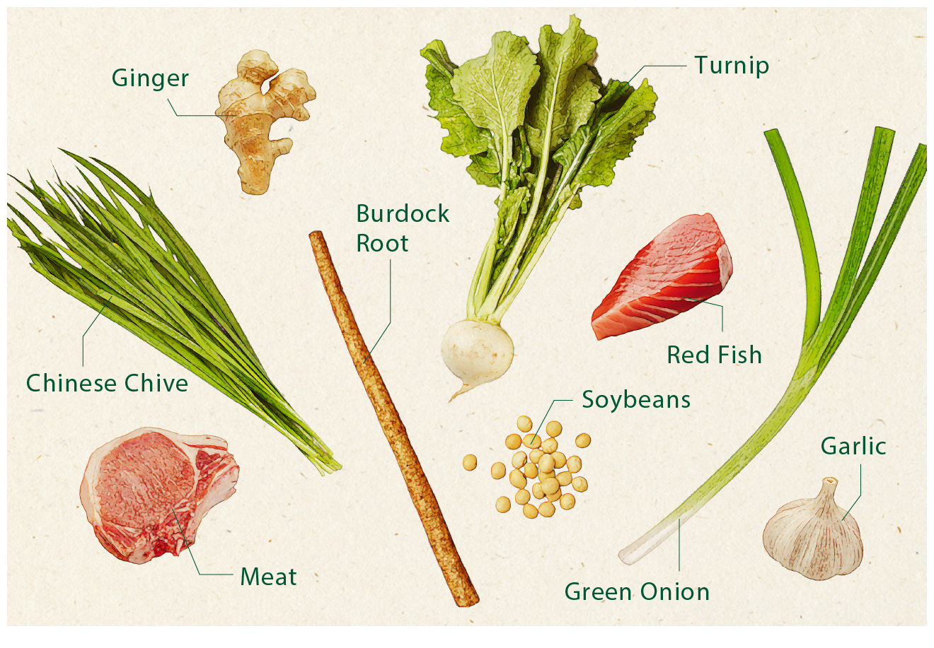 かぶ、レンコン、ごぼうなどの根菜類。また、生姜、ニンニク、ニラ、ネギなどの香味野菜も体を温めてくれます