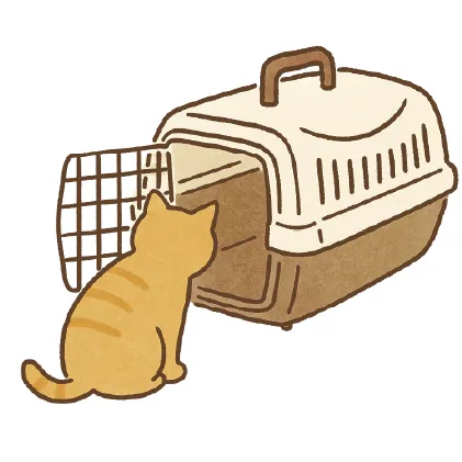 キャリーケースを覗き込む猫のイラスト
