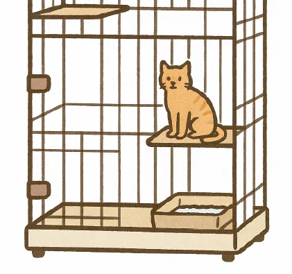 ケージの中に座る猫のイラスト