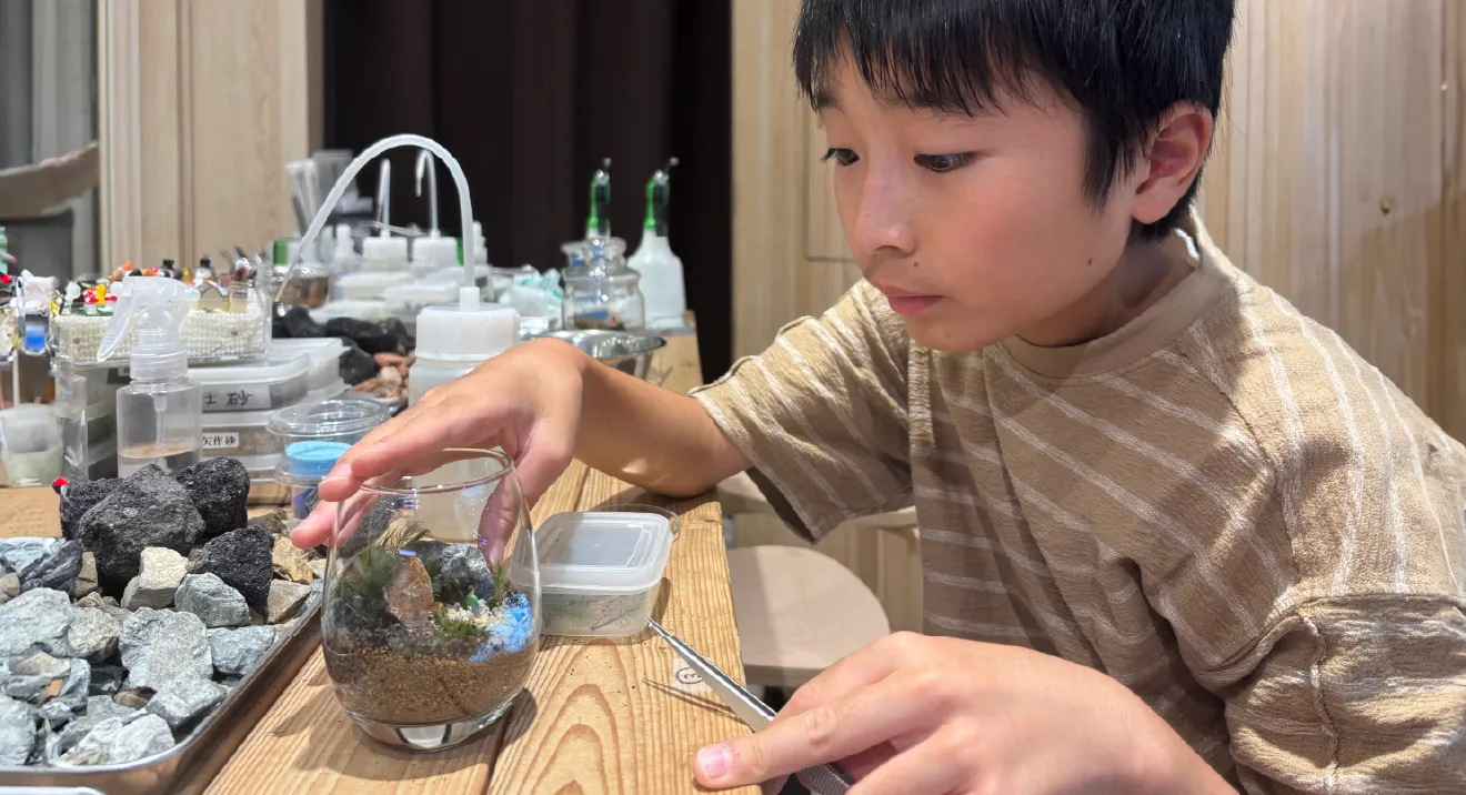 苔テラリウムを手元で作る様子