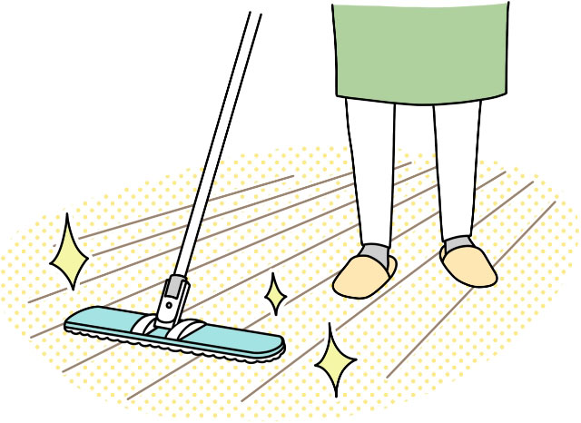 廊下のモップがけす